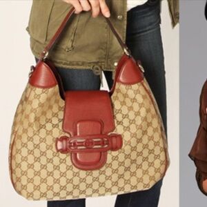 Gucci Beige and Burgundy Hobo Bag